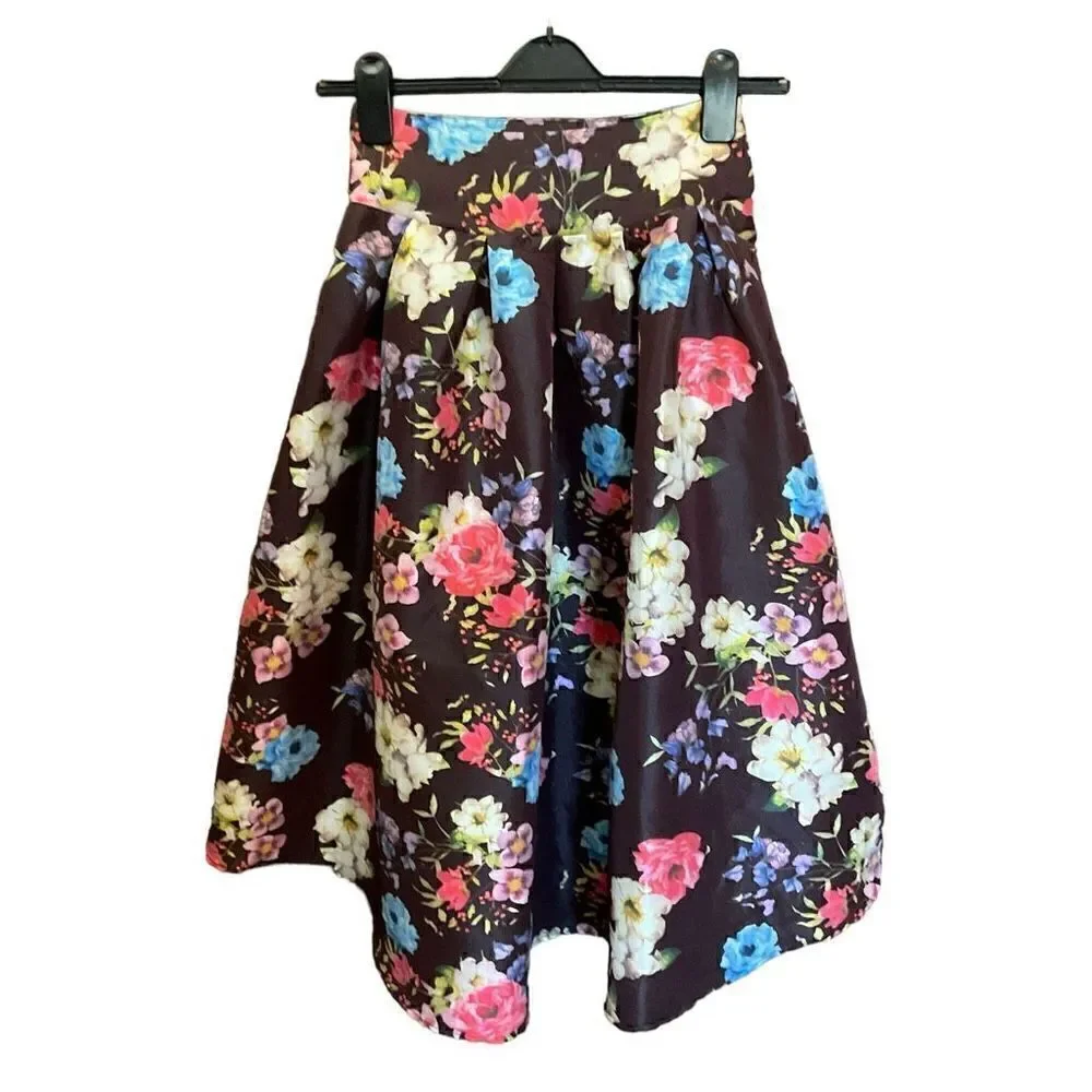 Jasmine High Low Skirt Waist Sash Brown Red Orange Pink Floral Junior Medium